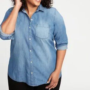 Relaxed Chambray Classic Denim Shirt, Medium Wash